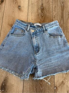 Light Blue Crossover High Waist Denim Shorts XS So Stretchy (can fit 24 25 26)